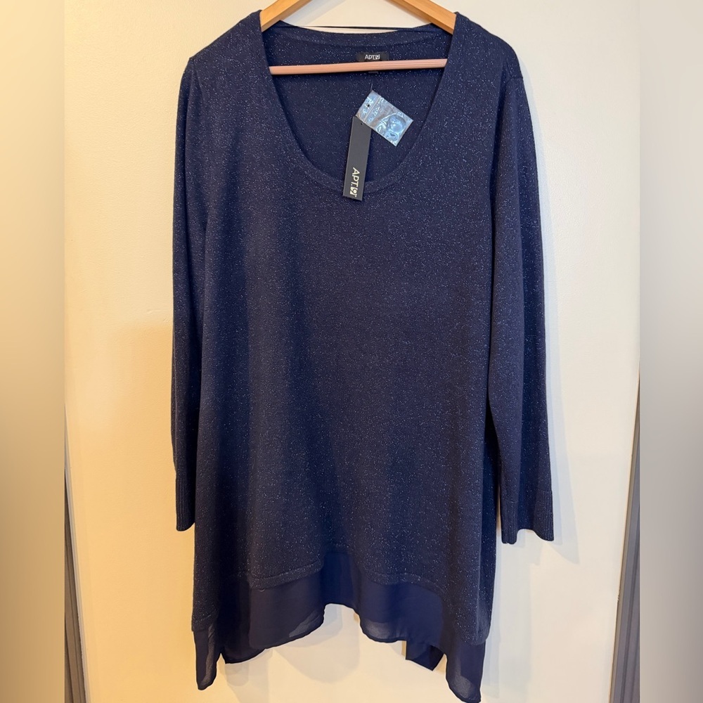 NWT Apt. 9 Navy Sparkle knit top LUREX SHARKBITE Size 2X